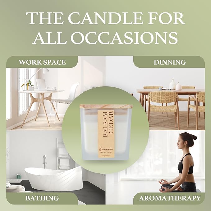 Scented Candle, 7.04 oz Balsam Cedar Aromatherapy Candle, Natural Soy Wax with Wooden Wick, Candles for Home, 45 Hours Burn Time, Scented Jar Candle Gifts