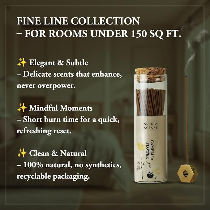 Focus & Harmony - Innergy Camellia Incense Sticks, Natural Floral Essence for Reading Calm, 150 Sticks