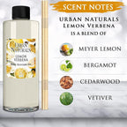 Urban Naturals Reed Diffuser Oil Refill Lemon Verbena with Lemon Zest, Bergamot, Vetiver, Cedarwood 8 oz + Free Reed Sticks, Made in The USA