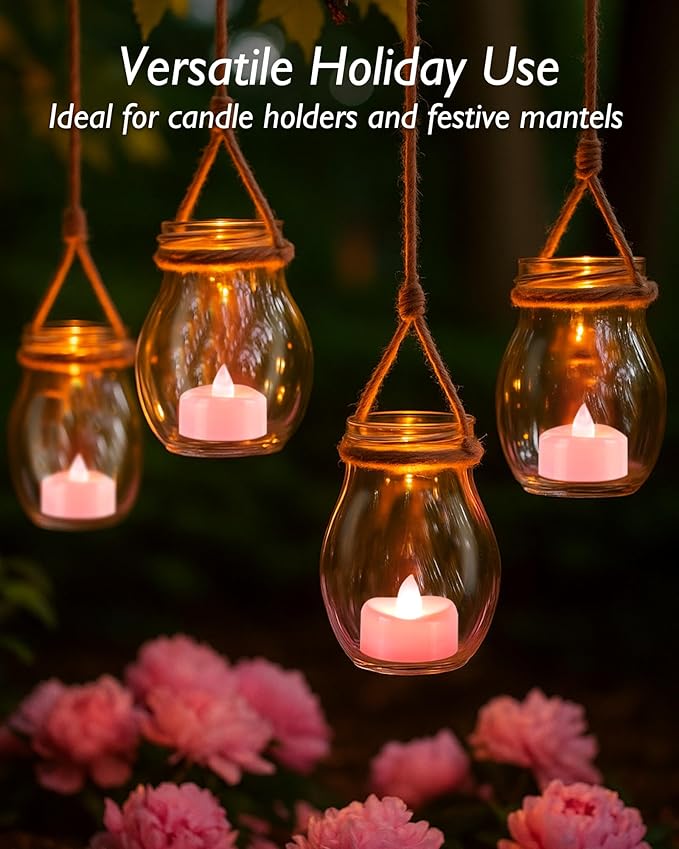 5plots Flameless Candles, 24Pcs Tea Lights Candles Battery Operated, Flameless Tealight Candles, Electric Tea Lights Votive Candles - Pink - 1.5" x 1.25"- No Flicker
