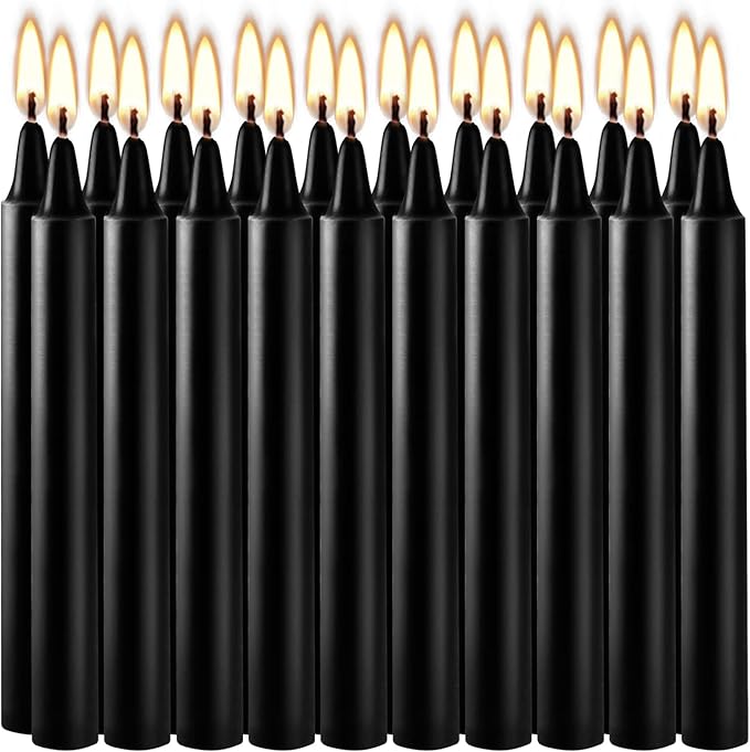 20-Pack of 4-Inch Black Taper Candles - Smokeless, Long-Burning (1.5 Hours Each) - Ideal for Dinners, Parties, Ceremonies, and Shabbat Observances