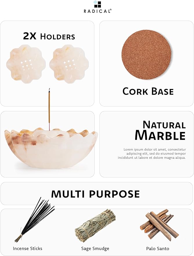 Radicaln Marble Incense Holder 5.5" Inches White Onyx Handmade Incense Ashtray with 9 Incense Holes - Modern Incenses Burner for Home Décor - Incenses-Sticks