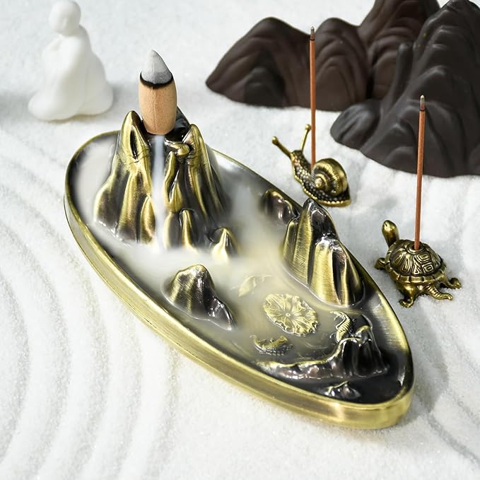wellsee Incense Holder - Insence Cone Holder Waterfall Backflow Incense Burner with Sticks Holder & Cones, Tweezers