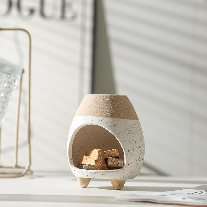 Palo Santo Holder Burner, Handcrafted Ceramic Incense Holder Burner and Ash Catcher for Palo Santo Sticks or sage Bundles, Smudge Bowl, Meditation Home Decor (White Yellow)