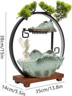 Backflow Incense Holder with Water Fountains and LED Light, Rockery, Crane and Plants Perfect for Relaxing or Home Decor