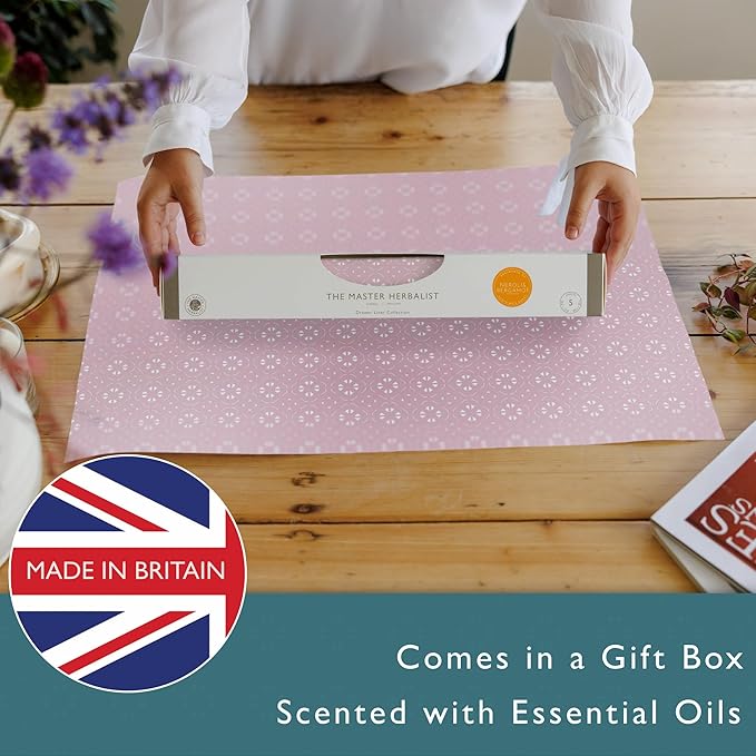Fragrant Scented Drawer Liners in a Geometric Print (Folded) | Natural | Pack of 5 Sheets | Contains Essential Oils | Made in The UK (Helebore Pink | Neroli & Bergamot, Folded)