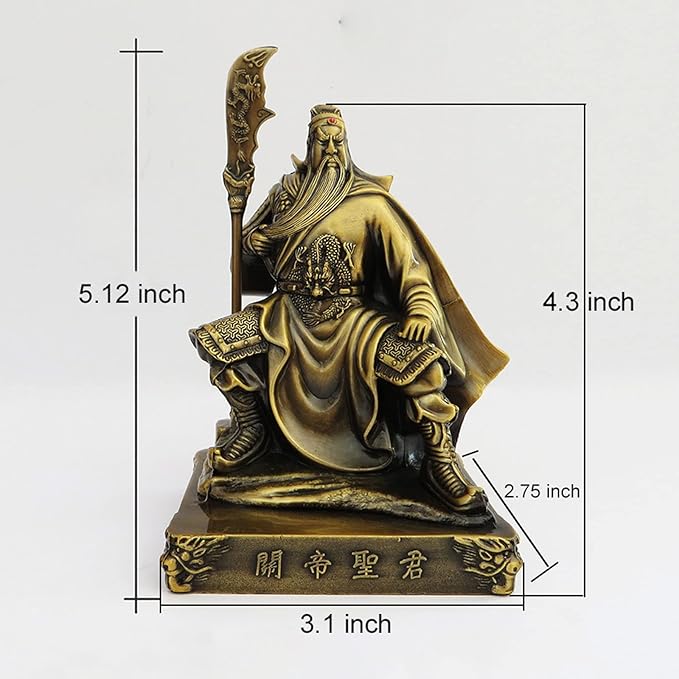 Guan Yu Sitting Statue,Chinese Fengshui Guan Gong Statues,Antique Bronze Finish Statues for Decoration car Home Office Tabletop,Historical Collection Good Lucky Gifts 5.12 Inch