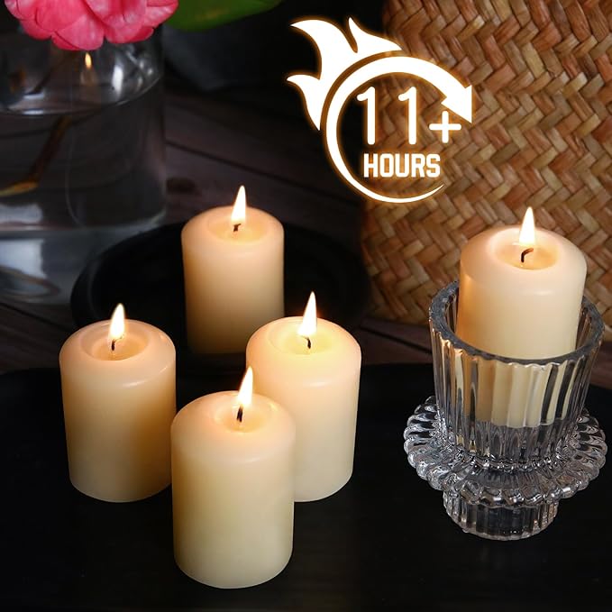 White Beeswax Votive Candles12 Pack,100% Pure Beeswax Candles,Unscented,Slow-Burning 11-12 Hours, Natural Bees Wax Candle for Home,Church,Prayer