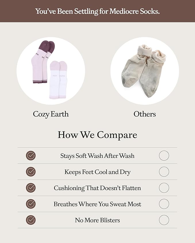 Cozy Earth Essential Calf Socks for Women and Men – Soft Mercerized Cotton Crew Socks 2-Pack Set – Heel & Arch Support