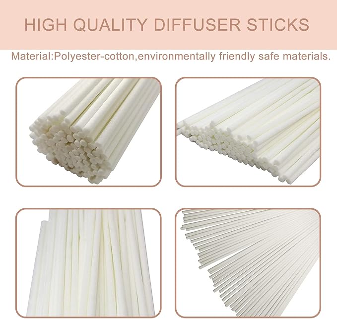 HOSSIAN Reed Diffuser Sticks- White Fiber Diffuser Sticks-Fiber Reed Diffuser Replacement Refill Sticks(50pcs,7.5" x 3.5mm)