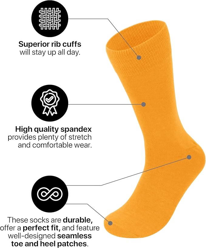 Feraricci Solid Color Casual Dress Socks for Men - Colorful & Comfortable Crew Socks