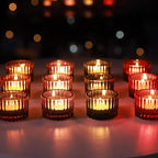 VOHO 4 Colors Tealight Candle Holder Fall Decor Set of 12, Votive Candle Holders for Table Centerpiece, Ribbed Tea Light Candle Holder Glass for Halloween/Thanksgiving/Christmas Decorations/Gifts