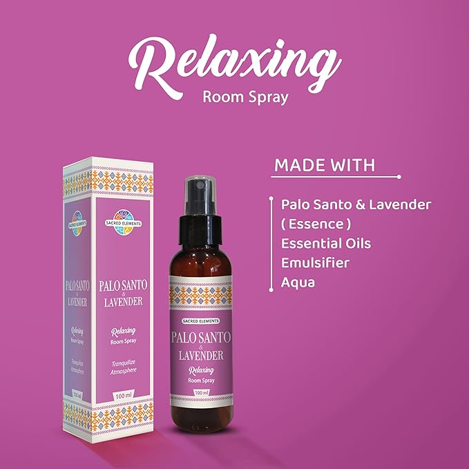 Sacred Element's Palo Santo & Lavender Room Spray | Natural Purifying Mist for Energy Clearing, Negativity Release, Spiritual Balance & Aromatherapy | 3.38 Fl Oz / 100ml Non-Toxic Air Freshener