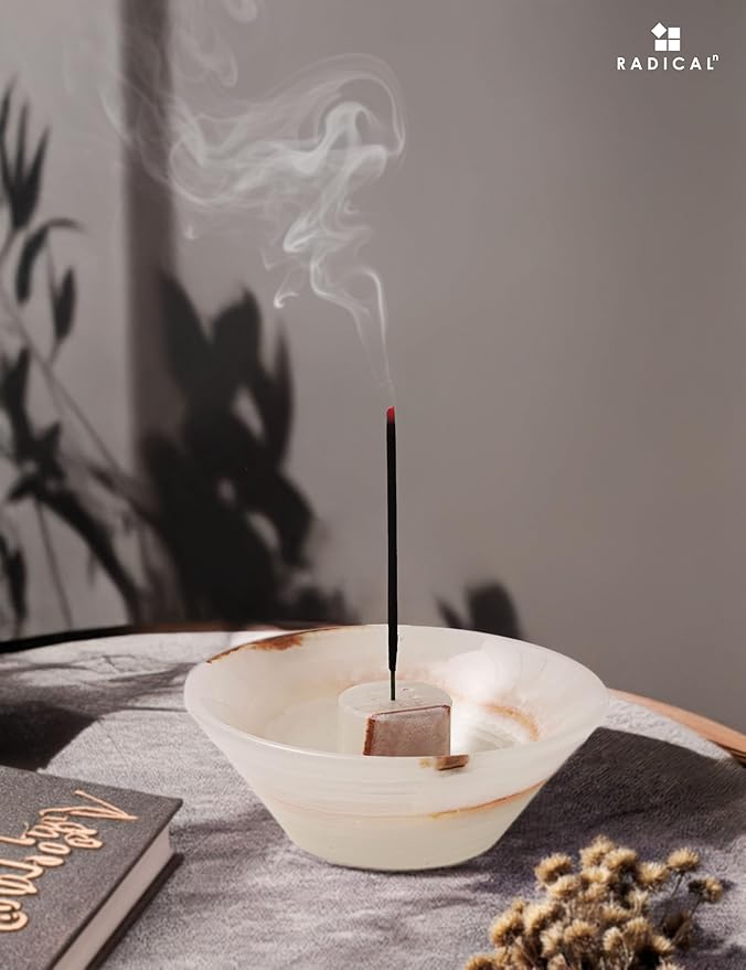 Radicaln Marble Incense Holder 5.5" Inches White Onyx Handmade Palo Santo Stick for Home Décor, Modern Incense Holder for Sticks, Citronella incenses Stick for Room & Office Aromatherapy