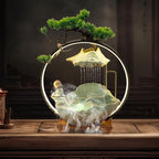 Backflow Incense Holder with Water Fountains and LED Light, Rockery, Meditation Monk and Plants Perfect for Relaxing or Home Decor (Meditation Monk)