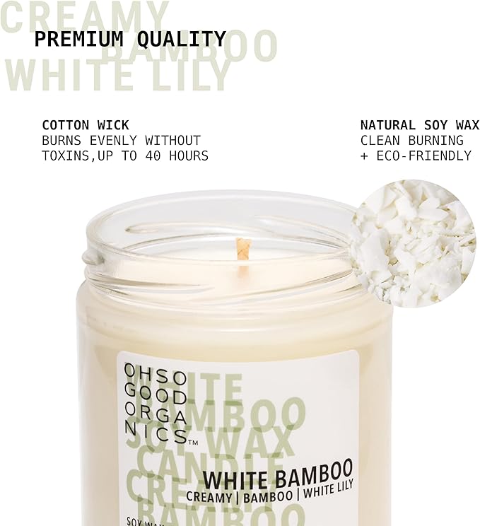 Scented Soy Wax Candle for Home, White Bamboo Candle and Lily, Essential Oils, Soy Candles Non Toxic, Aromatherapy Candles, 16oz, 60 Hours Burn Time, Fresh Bamboo and Green Floral Scent