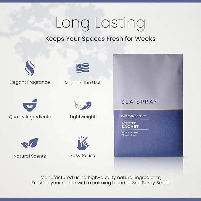 – Home Fragrance Aromatic Sachets: Premium Long-Lasting Aroma, for Drawers Dressers Closets Car Kitchen, Sea-Spray