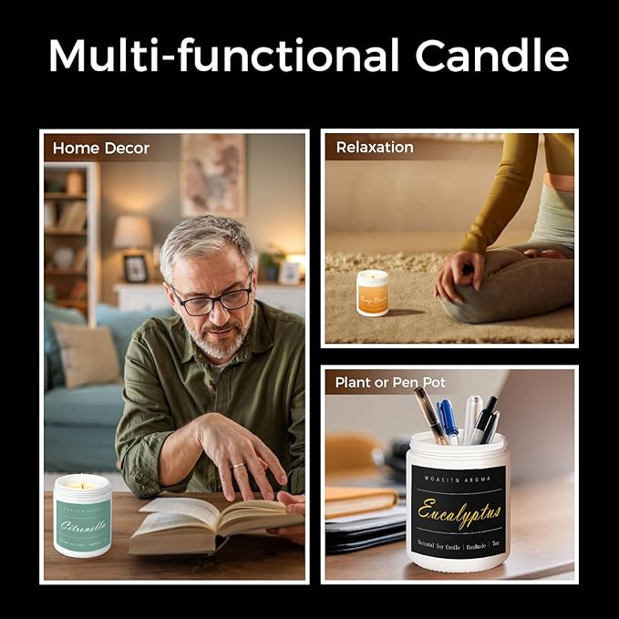 MOASITN Eucalyptus Natraul Soy Candle| Clove,Eucalyptus,Ambergris Highly Scented Candles for Home| Clean Burn Longlasting Aromatheraphy Candel| Women,Men Gift for Relaxing,Housewarming,Birthday|7oz
