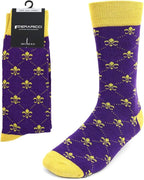 boxed-gifts Men's Mardi Gras Socks Fleur de Lis Patterned Premium Cotton Dress Casual Crew Socks for Men