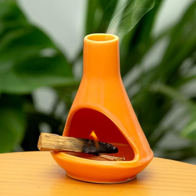 Handmade Ceramic Chiminea Palo Santo Holder - Modern Medieval Incense Burner and Candlet Holder - Zen Home Decor
