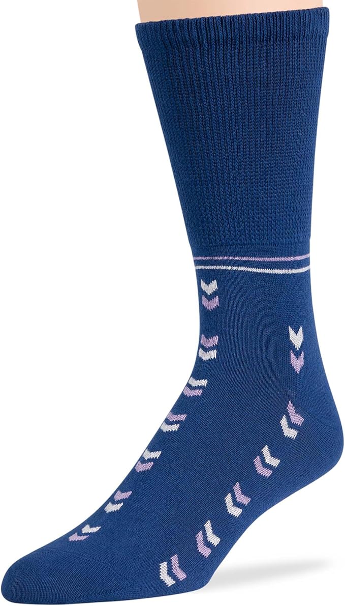 Men's Diabetic Novelty Non-Binding Crew Socks - 5 Pack Big Tall - Argyle, Dot, Geometric Pattern - Sock Size 13-15 Shoe Size 12-15 XL Denim Blue, Light Blue