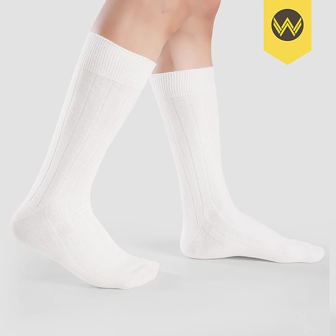 WANDER Mens Dress Socks Double Needle Rib Cotton Solid Premium Socks Lightweight Classic Business Socks 6/8 Pairs 7-12/13-15