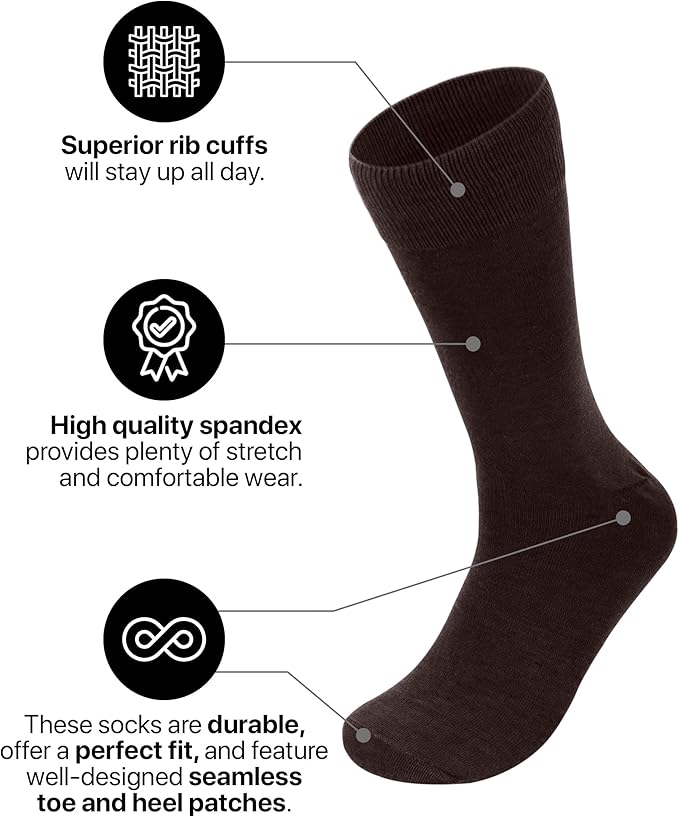 Feraricci Solid Color Casual Dress Socks for Men - Colorful & Comfortable Crew Socks