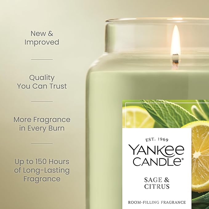 Yankee Candle Sage & Citrus Scented Candle, 22oz Large Jar with up to 150 Hour Burn Time, Giftable, Birthdays