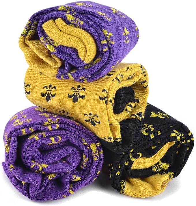 boxed-gifts Men's Mardi Gras Socks Fleur de Lis Patterned Premium Cotton Dress Casual Crew Socks for Men