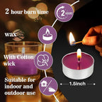 Purple Tea Lights Candles Bulk - 25Pcs MAQIHAN Tea Candles Mini Votive Mini Candle with Cotton Wick for Home Decoration,Pool,Shabbat,Wedding,Emergencies