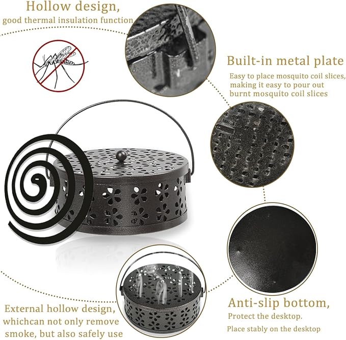 4 Pieces Coil Holder Portable Mosquito Incense Holder Iron Mosquito Incense Holder Retro Iron Coil Holder for Indoor Outdoor Hanging Camping Patio, 5.3 Inch