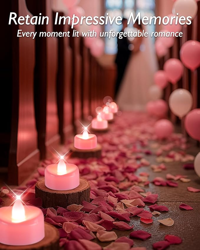 5plots Flameless Candles, 24Pcs Tea Lights Candles Battery Operated, Flameless Tealight Candles, Electric Tea Lights Votive Candles - Pink - 1.5" x 1.25"- No Flicker