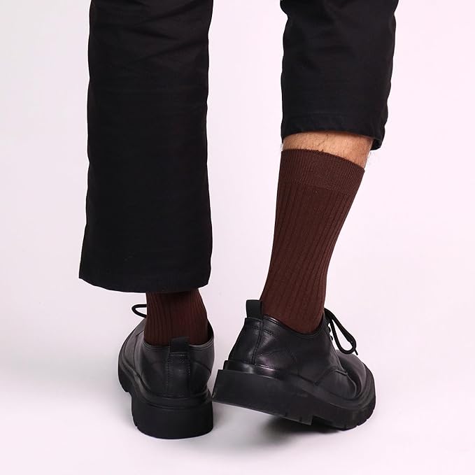 SERISIMPLE Men's Dress Socks - Bamboo Viscose Thin Ribbed Knit, Silky & Soft, Lightweight Business Crew Socks 5 Pairs