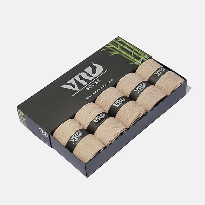 VRD Men’s Dress Socks, Bamboo 5-Pack Mens Socks, Mid Calf Length, Crew Socks Gift for Men Shoe Size 8-13