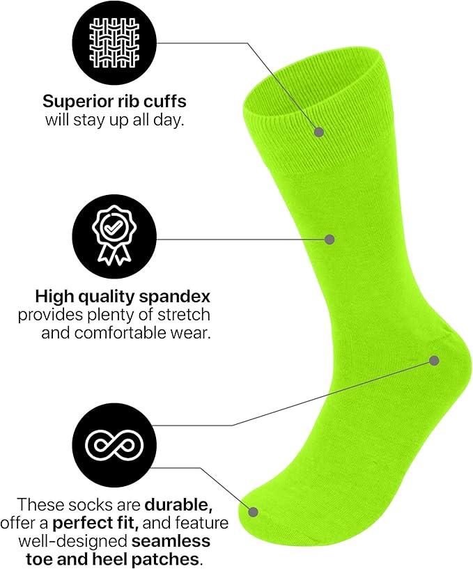 Feraricci Solid Color Casual Dress Socks for Men - Colorful & Comfortable Crew Socks