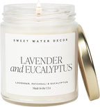 Sweet Water Decor Lavender and Eucalyptus Candle - Soy Patchouli, Eucalyptus and Lavender Candles for Home - Scented Spring Candles - 9oz Clear Jar, 40 Hour Burn Time, Made in The USA