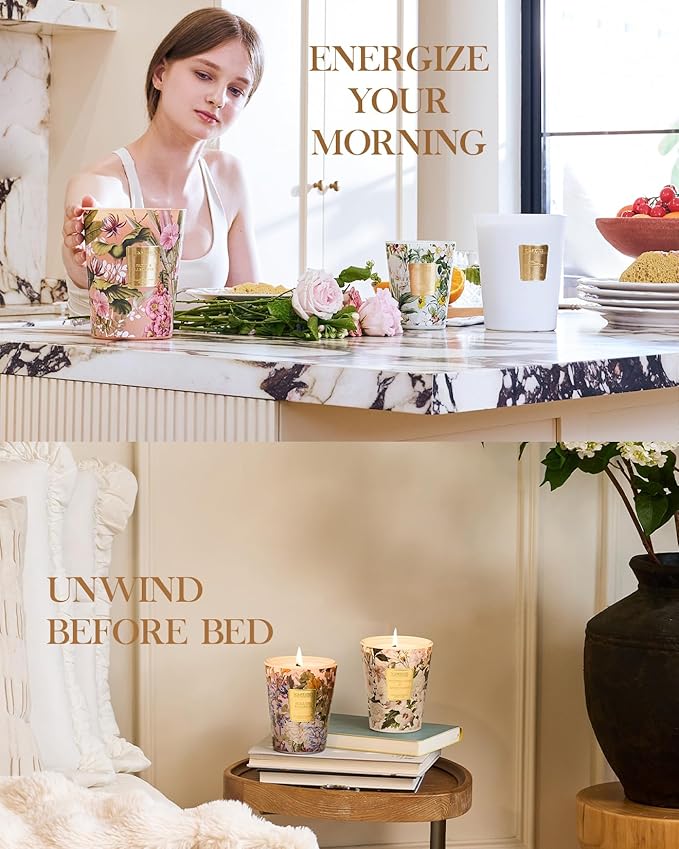 M&SENSE Violet YlangYlang Scented Candle, 3 Wick Soy Natural Wax Candles, 35oz 150H Long Lasting, Aromatherapy Sleep Calm Home Fragrance for Women Men