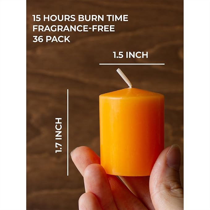 CANDWAX Orange Votive Candles Bulk Pack - Perfect as a Halloween Unscented Candle Set of 36-1.5x1.7 inch Fall Long Lasting Votives