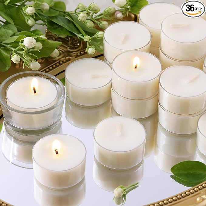 Blossom Jasmine Highly Scented Tea Lights Candles 36 Pack, 4 Hours Natural Palm Tea Candles Bulk for Home Scented, Small Tealight Votives for Home Aromatherapy, Baby Shower Favors