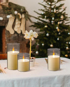 Flameless Candles, LED Candles with Remote Control and Timer, New True Analog 3D Wick Battery-Powered Acrylic Pillar Candle for Romantic Ambience and Home Décor, 3 Piece Set (Ivory)