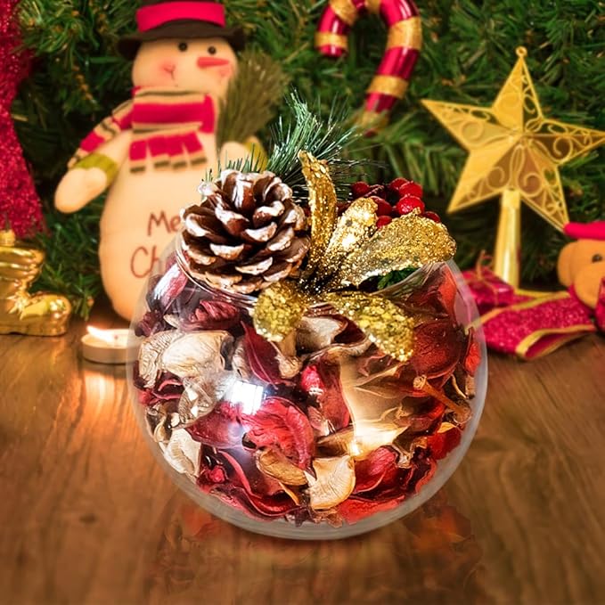 Christmas Potpourri Bags, Cinnamon Apple Scented Red Potpourri Bowl Filler,Red Decorative Dried Flowers,Home Fragrance Sachet, Vase Fillers,(3 bags/20 oz)