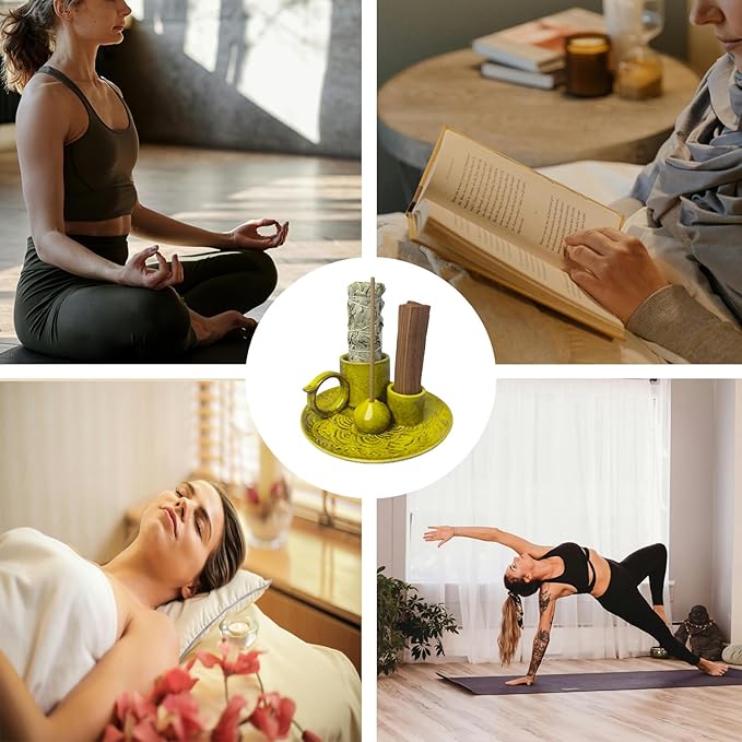 4 in 1 Incense Burner Holder for Sticks, Palo Santo Sticks Holder, Candle and Sage Holder for Burning Ceramic Ash Catcher Tray for Meditation Yoga Room Home Decor (Yellow)