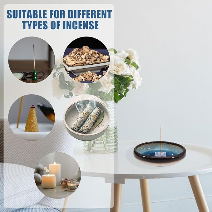 CHGCRAFT 5 Pcs 5 Style Incense Burner Holder Porcelain Incense Stick Holder Blue Japanese Style Smudge Bowl Brass Burning Meditation Accessories