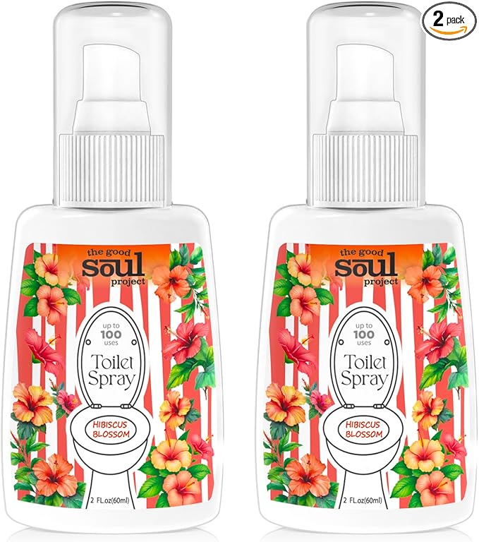Toilet Spray, Hibiscus Blossom, Bathroom Toilet Odor Eliminator, Air Freshener for Home, 2 Fl Oz Each Pocket Travel Size(2 Pack)