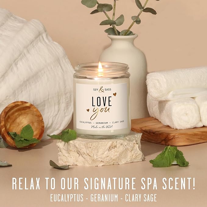 Valentines Day Gifts for Her, Valentine Candles -"I Love You" Candle, w/Eucalyptus & Geranium I I Love You Gifts for Her I Valentines Day Candle for Wife, Girlfriend I 9oz, 50Hr Burn, USA Made