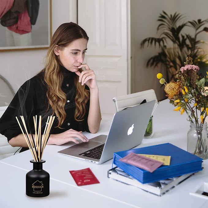 HOSSIAN Reed Diffuser Sticks - Reed diffusers-Reed Sticks -Diffuser Glass Bottles-Diffuser Refills- Natural Rattan Wood Replacement for Aroma Fragrance (7.87" *3.5mm Black and Beige)