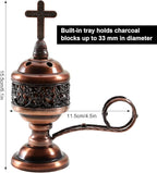 Yawlsow Incense Burner, Frankincense Charcoal Incense Stand, Bakhoor Incense Burner Holder, Ideal for Aromatherapy, Yoga and Spa, Home and Christian Church Censer, (Red Copper)