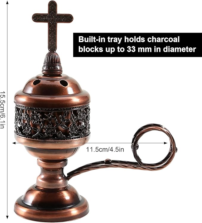 Yawlsow Incense Burner, Frankincense Charcoal Incense Stand, Bakhoor Incense Burner Holder, Ideal for Aromatherapy, Yoga and Spa, Home and Christian Church Censer, (Red Copper)
