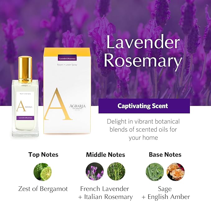 AGRARIA Room and Linen Spray, Luxury Room Fragrance for Clothes, Bed, and More, Essential Perfume Grade Oils Infused Linen Fresh Spray