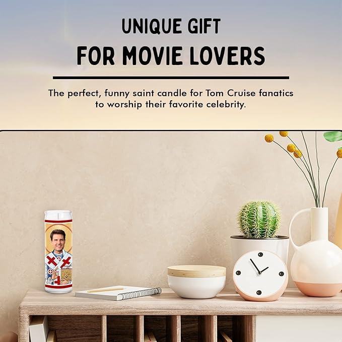 Cruise Celebrity Glass Jar Candle – Unscented Handmade Soy Wax Votive Candle – Unique Gift for Movie Lovers – Home Decor Collectible for Living Room & Office – 8 Inch